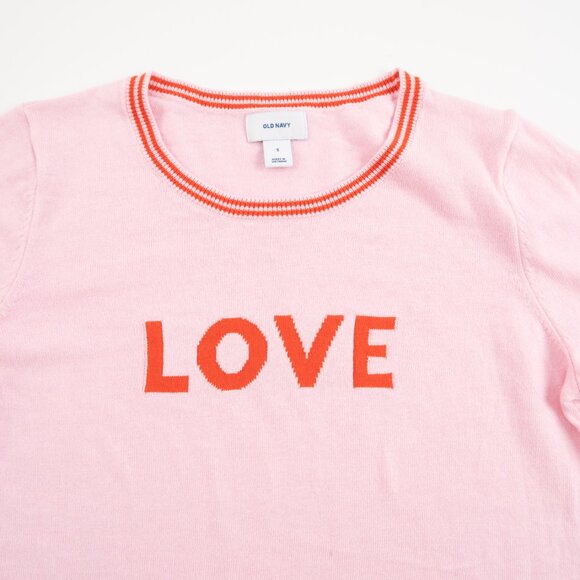 OLD NAVY pink "Love" sweater w/ red trim size S - Picture 6 of 9